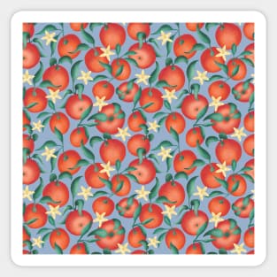 Oranges with leaves and flowers  - blue background Sticker